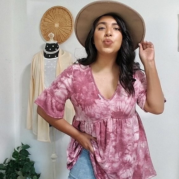 WHAT A DAY TIE DYE RUFFLE TUNIC TOP - Picture 5 of 16